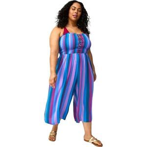 TORRID Plus Size lace-up cool stripe multi-color smocked culotte Jumpsuit